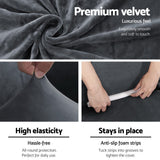 Artiss Sofa Cover Couch Covers 3 Seater Velvet Grey - Side View