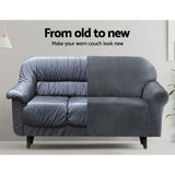 Artiss Sofa Cover Couch Covers 3 Seater Velvet Grey - Top-Down View