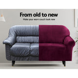 Artiss Sofa Cover Couch Covers 3 Seater Velvet Ruby Red - Top-Down View