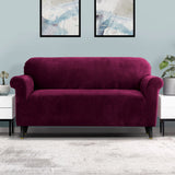 Artiss Sofa Cover Couch Covers 3 Seater Velvet Ruby Red - Low Angle