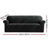 Artiss Sofa Cover Couch Covers 4 Seater Velvet Black - Front View
