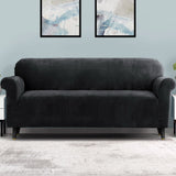 Artiss Sofa Cover Couch Covers 4 Seater Velvet Black - Low Angle