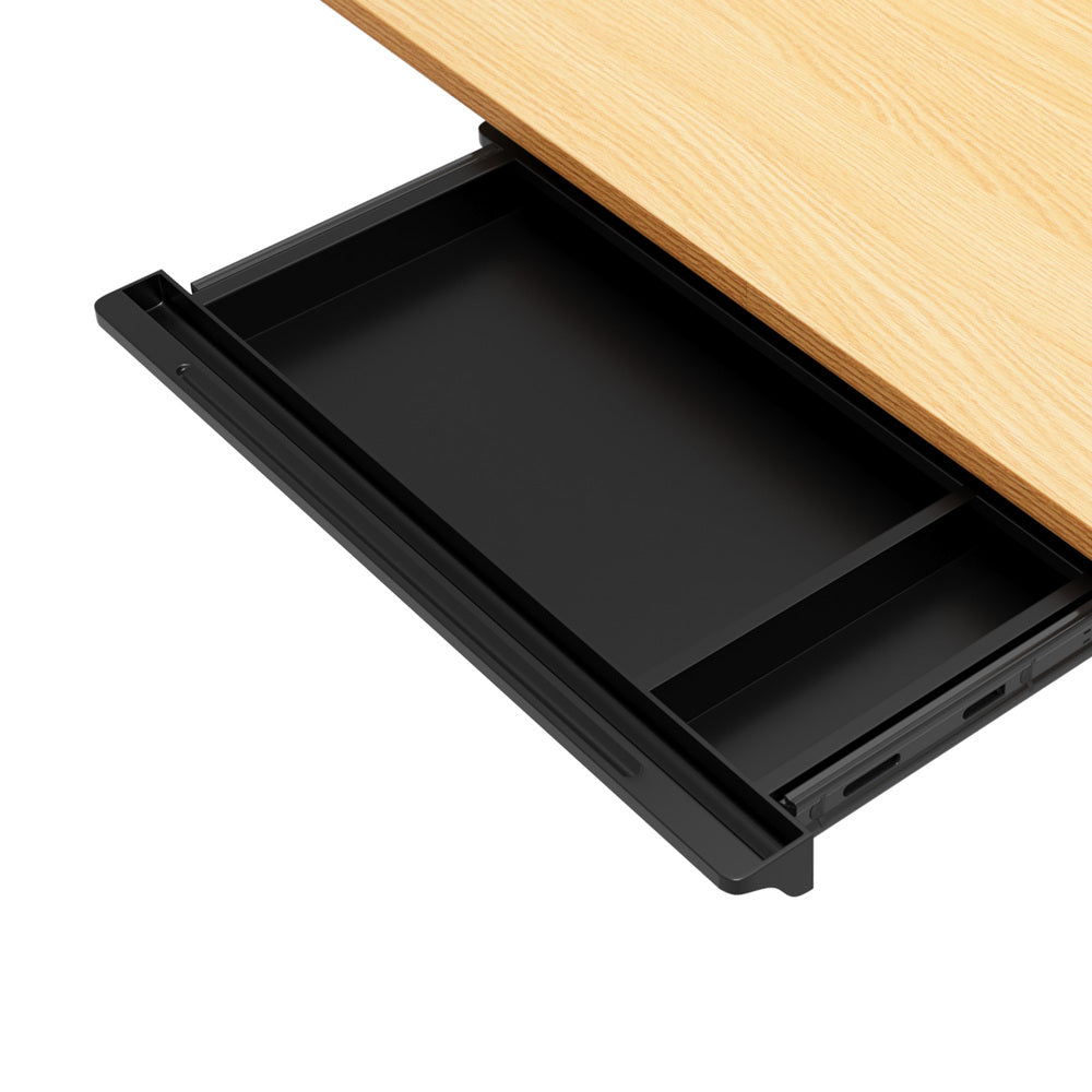 Oikiture 120CM Electric Standing Desk with Drawer Height Adjustable Black & Oak