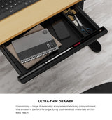 Oikiture 120CM Electric Standing Desk with Drawer Height Adjustable Black & Oak - Rear View