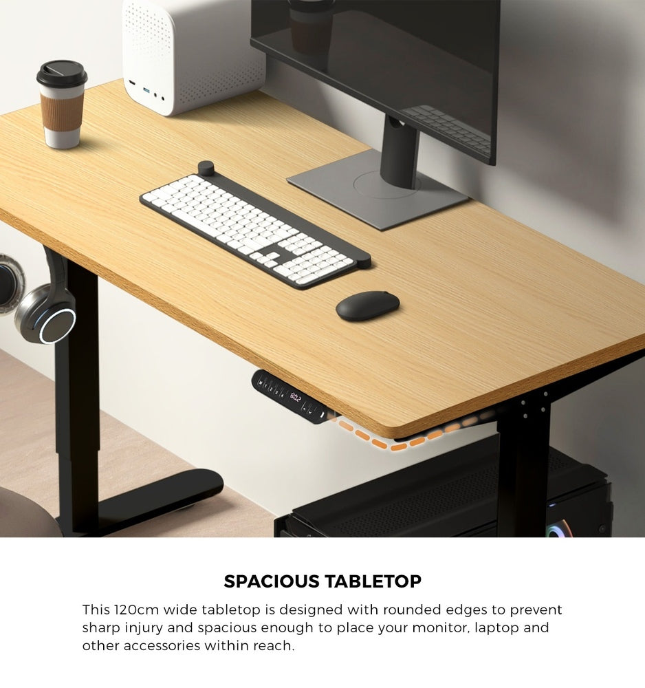 Oikiture 120CM Electric Standing Desk with Drawer Height Adjustable Black & Oak
