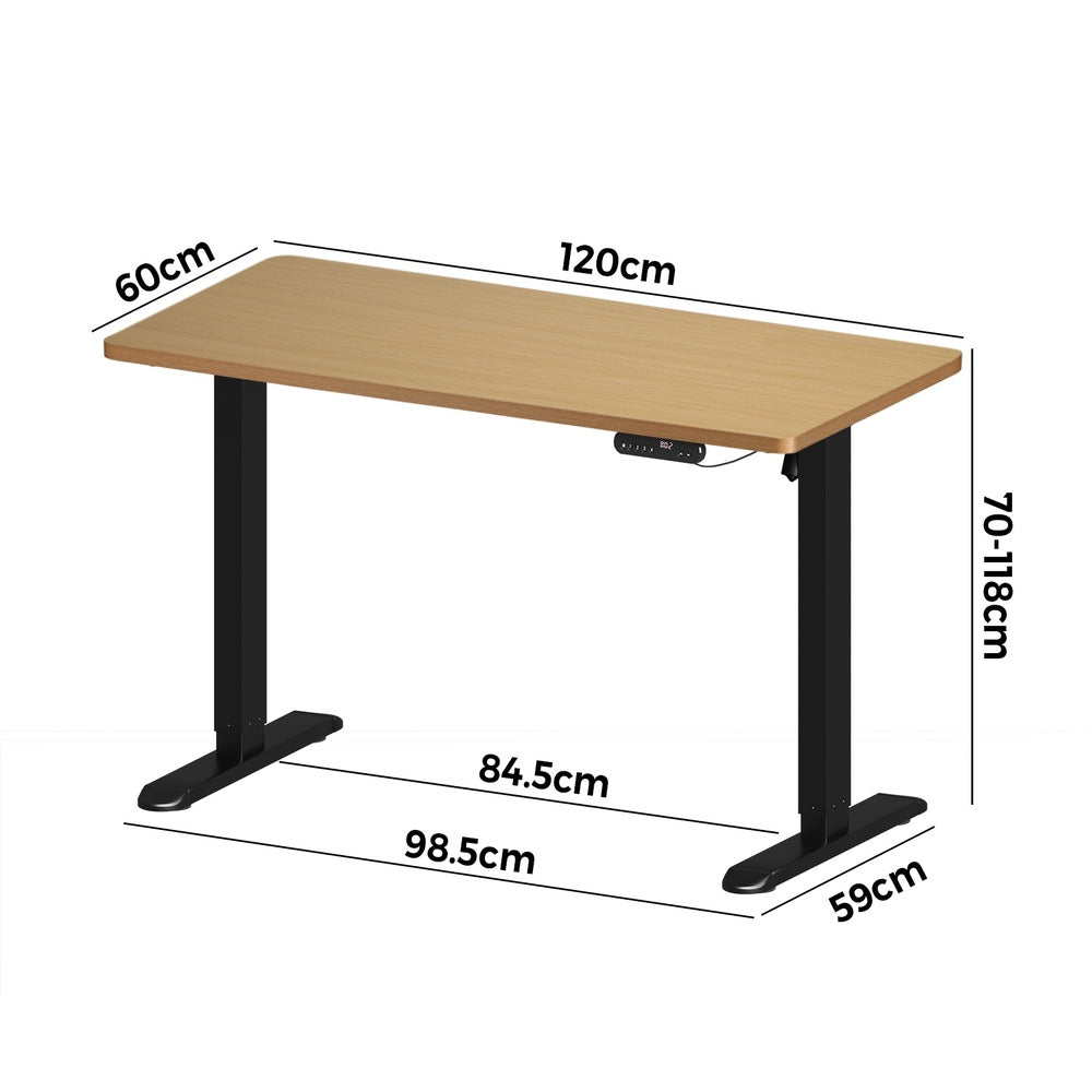 Oikiture 120CM Electric Standing Desk Single Motor Black&Oak