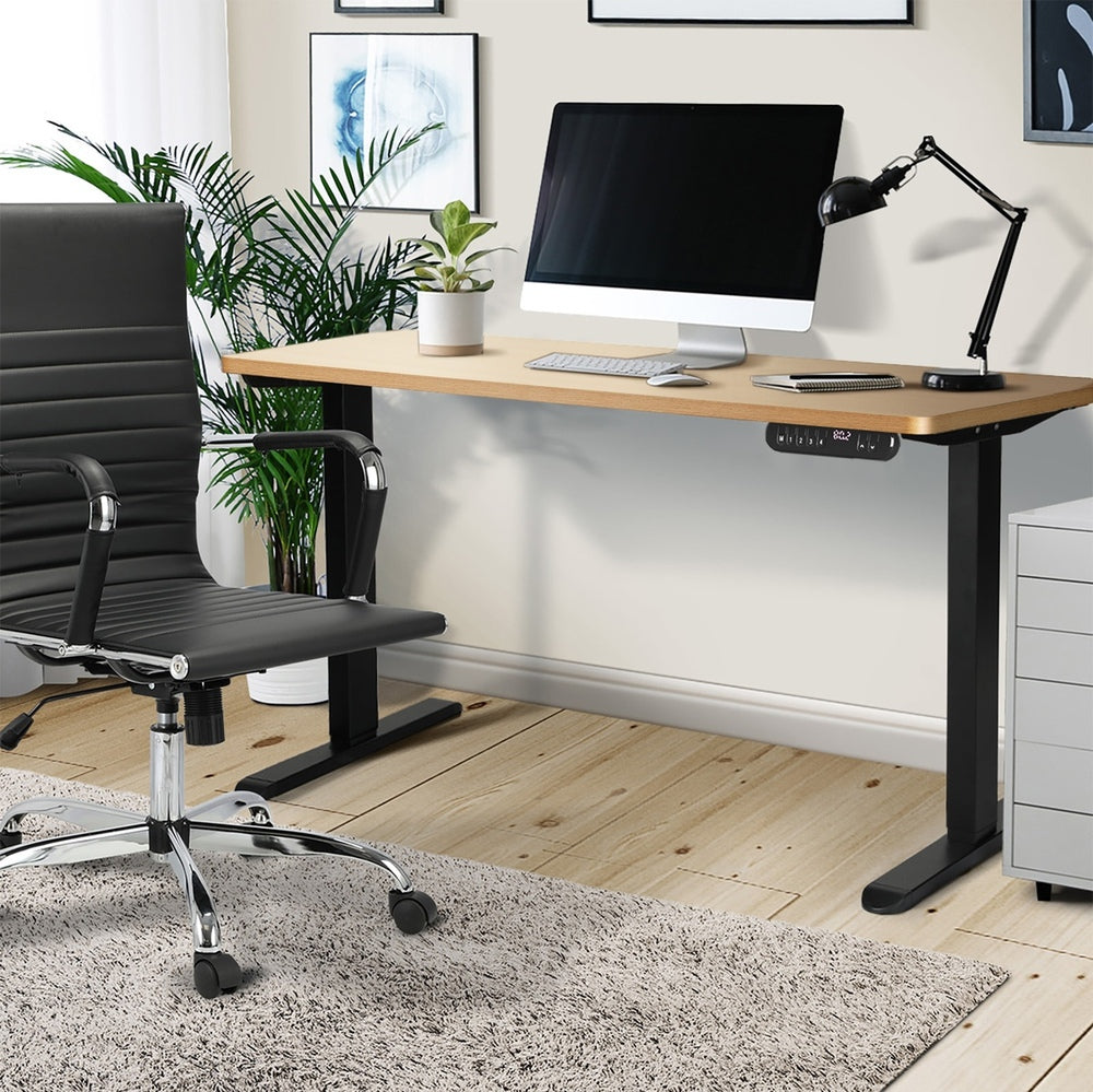 Oikiture 120CM Electric Standing Desk Single Motor Black&Oak