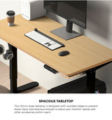 Oikiture 120CM Electric Standing Desk Single Motor Black&Oak - Close-Up Angle