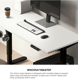Oikiture 120CM Electric Standing Desk Single Motor Black&White - Rear View