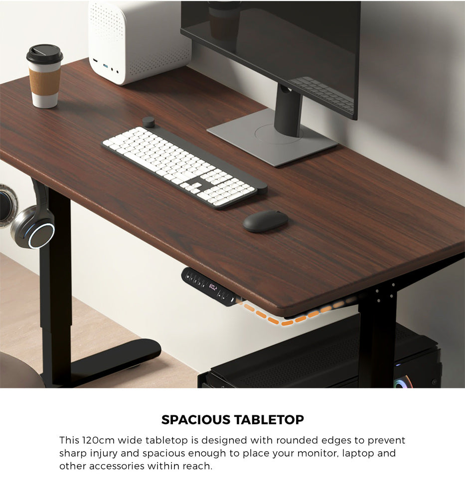Oikiture 120CM Electric Standing Desk Single Motor Black&Walnut