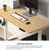 Oikiture 120CM Electric Standing Desk with Drawer Height Adjustable White & Oak - Front View