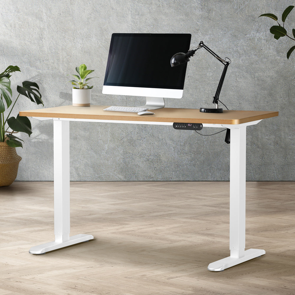 Oikiture 120CM Electric Standing Desk Single Motor White&Oak