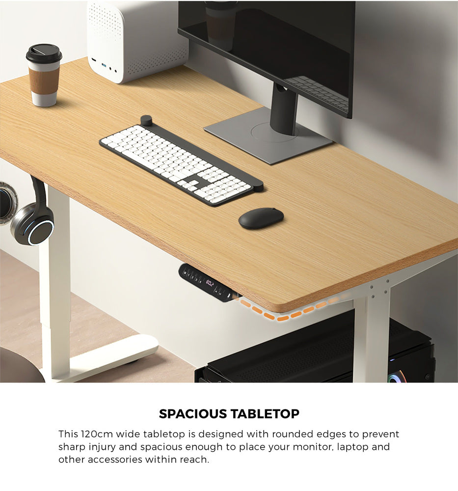 Oikiture 120CM Electric Standing Desk Single Motor White&Oak