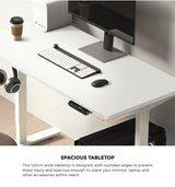 Oikiture 120CM Electric Standing Desk Single Motor White - Top-Down View