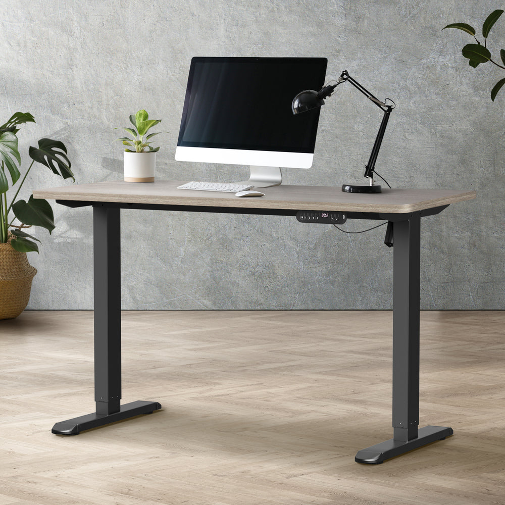 Oikiture Electric Standing Desk Single Motor Black&Grey-Oak 140CM