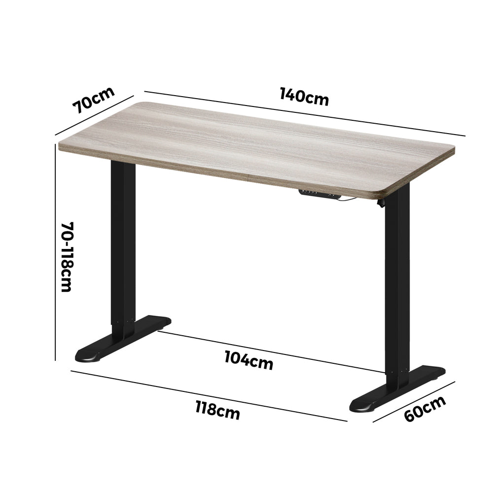 Oikiture Electric Standing Desk Single Motor Black&Grey-Oak 140CM
