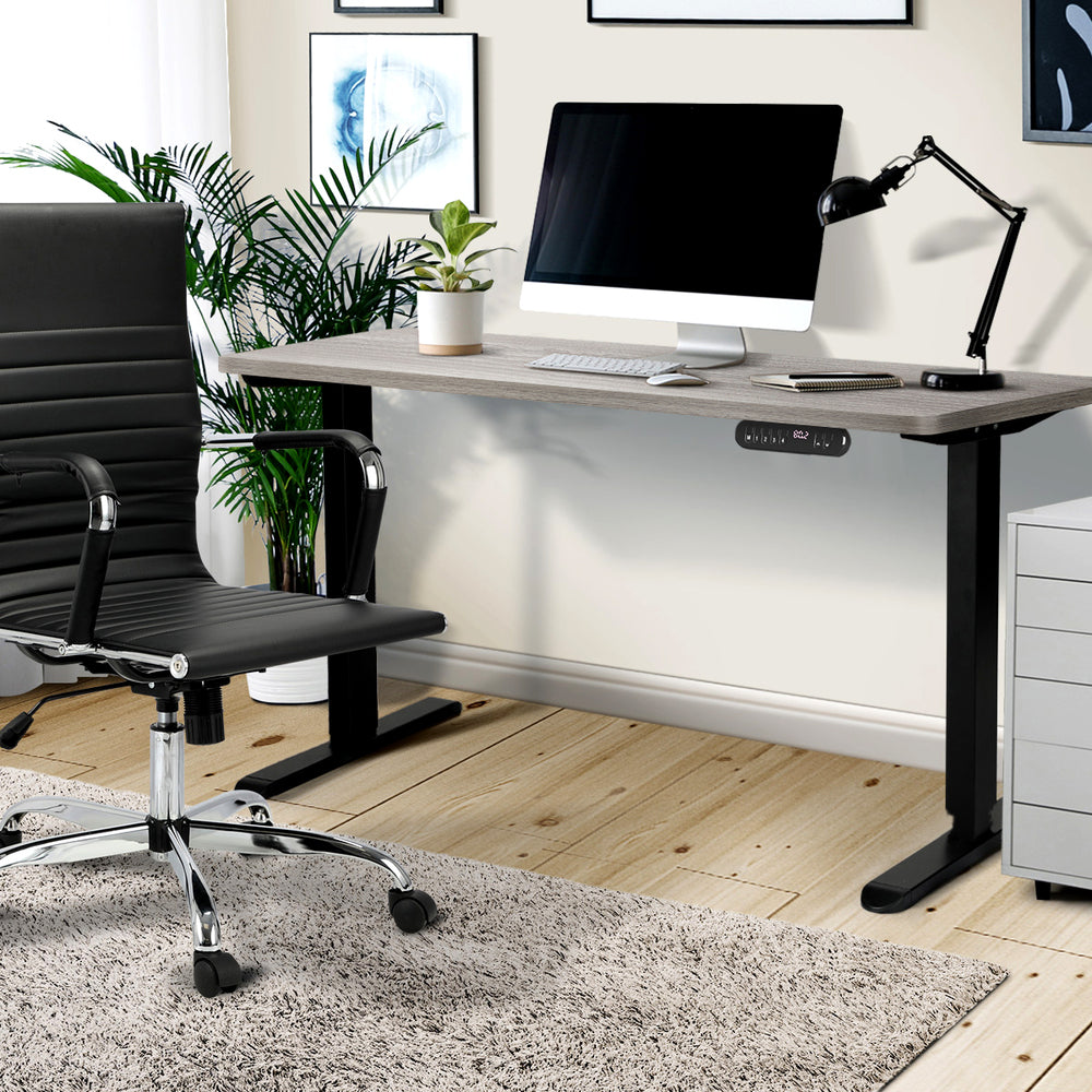 Oikiture Electric Standing Desk Single Motor Black&Grey-Oak 140CM