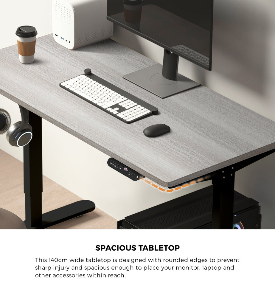 Oikiture Electric Standing Desk Single Motor Black&Grey-Oak 140CM