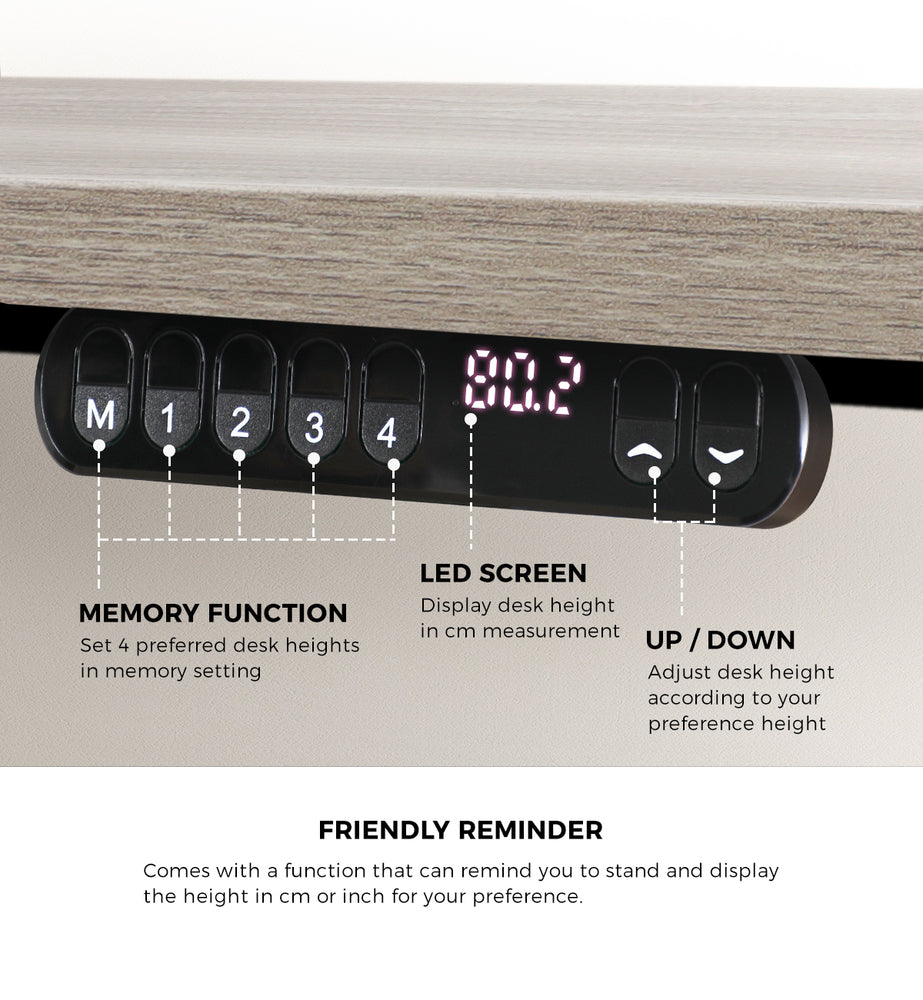 Oikiture Electric Standing Desk Single Motor Black&Grey-Oak 140CM