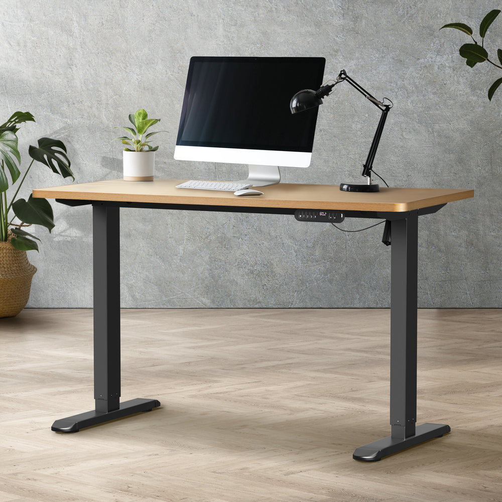 Oikiture Electric Standing Desk Single Motor Black&Oak 140CM