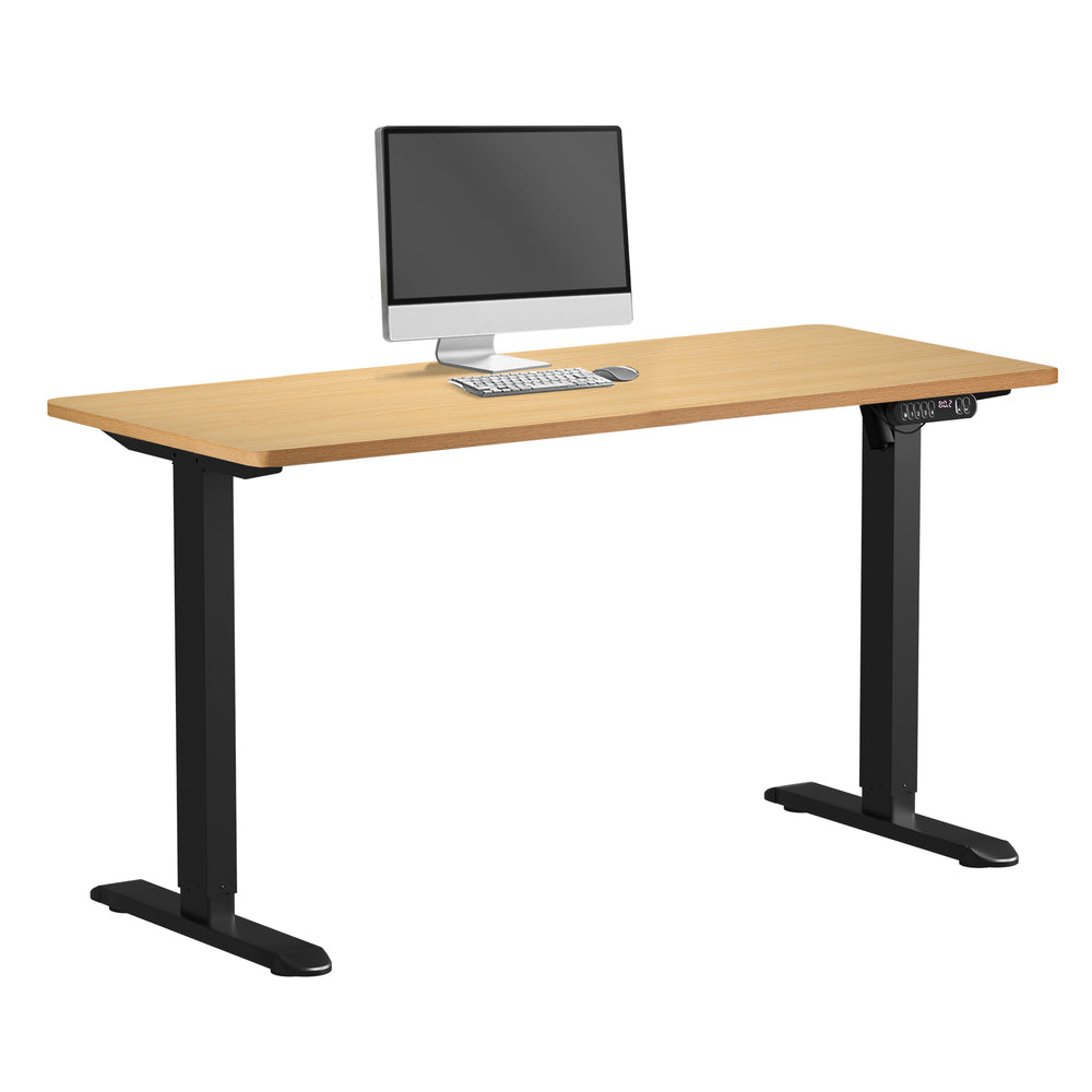 Oikiture Electric Standing Desk Single Motor Black&Oak 140CM