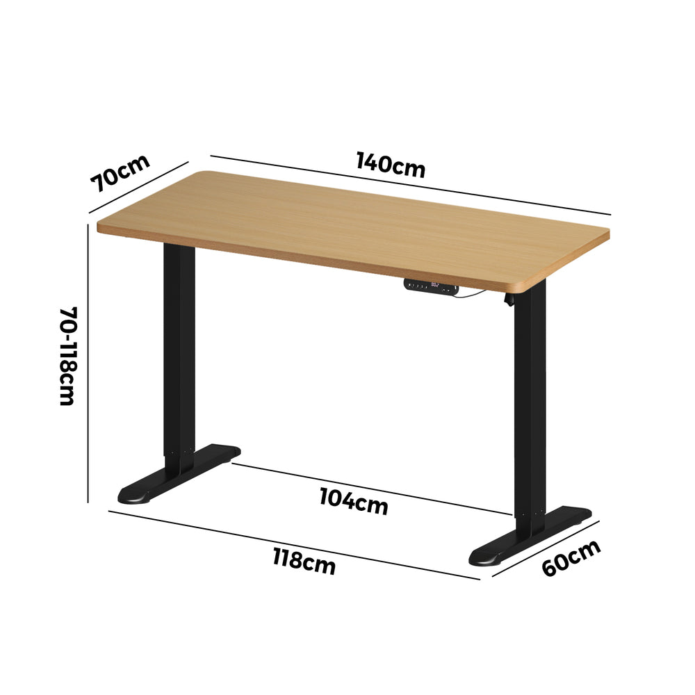 Oikiture Electric Standing Desk Single Motor Black&Oak 140CM