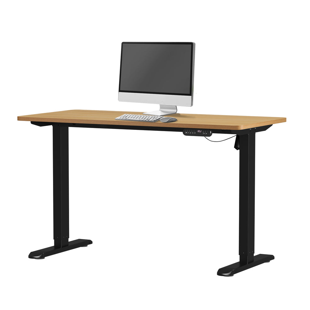 Oikiture Electric Standing Desk Single Motor Black&Oak 140CM