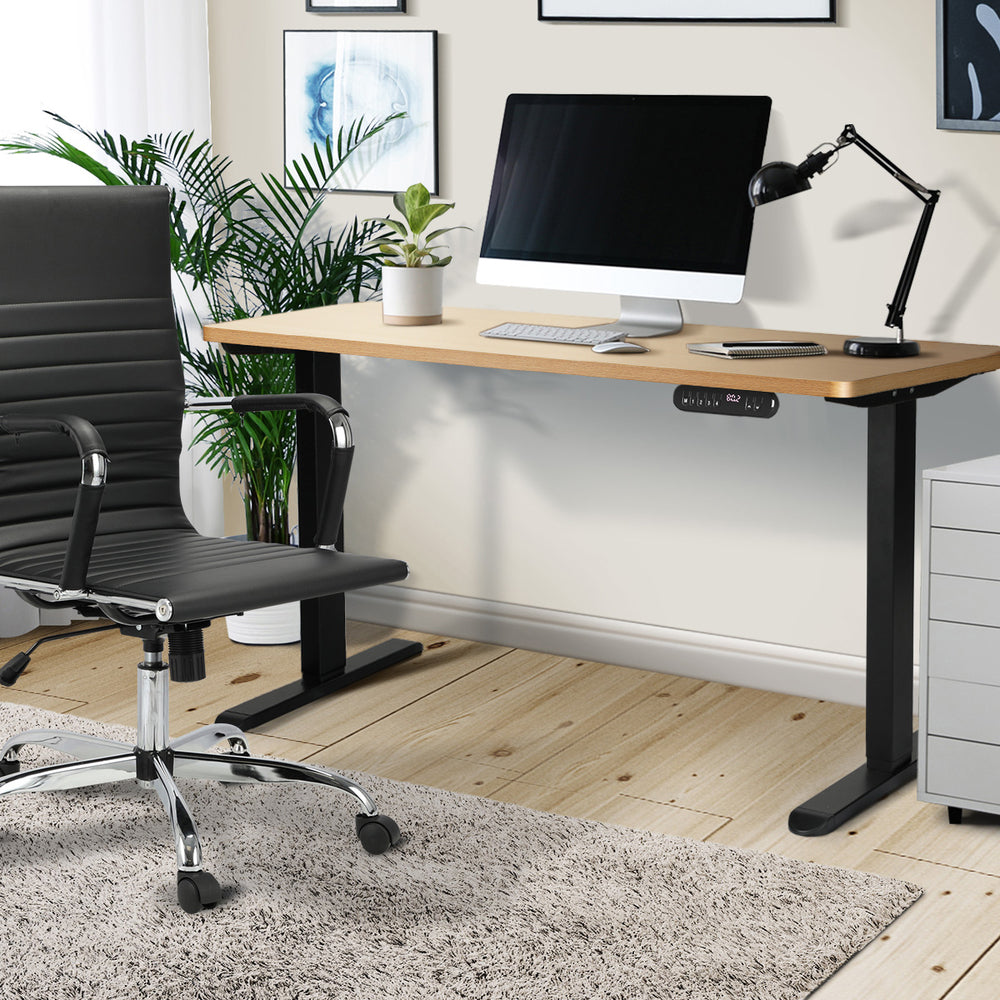 Oikiture Electric Standing Desk Single Motor Black&Oak 140CM