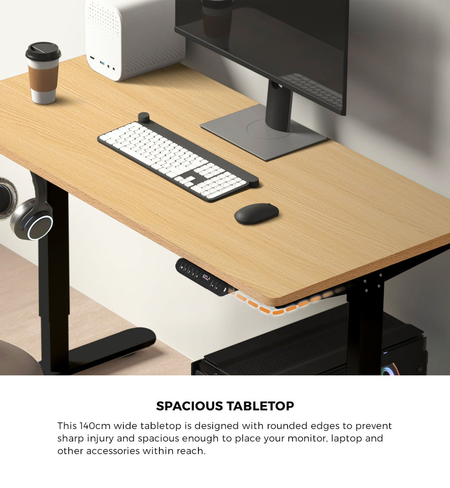 Oikiture Electric Standing Desk Single Motor Black&Oak 140CM
