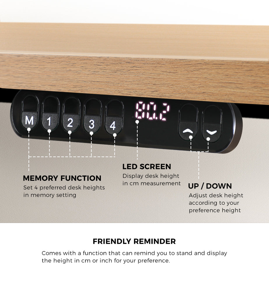 Oikiture Electric Standing Desk Single Motor Black&Oak 140CM