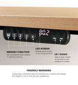 Oikiture Electric Standing Desk Single Motor Black&Oak 140CM - Rear View