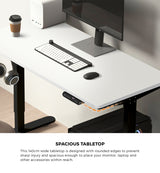 Oikiture Electric Standing Desk Single Motor Black&White 140CM - Close-Up Angle