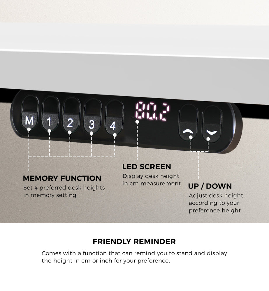 Oikiture Electric Standing Desk Single Motor Black&White 140CM