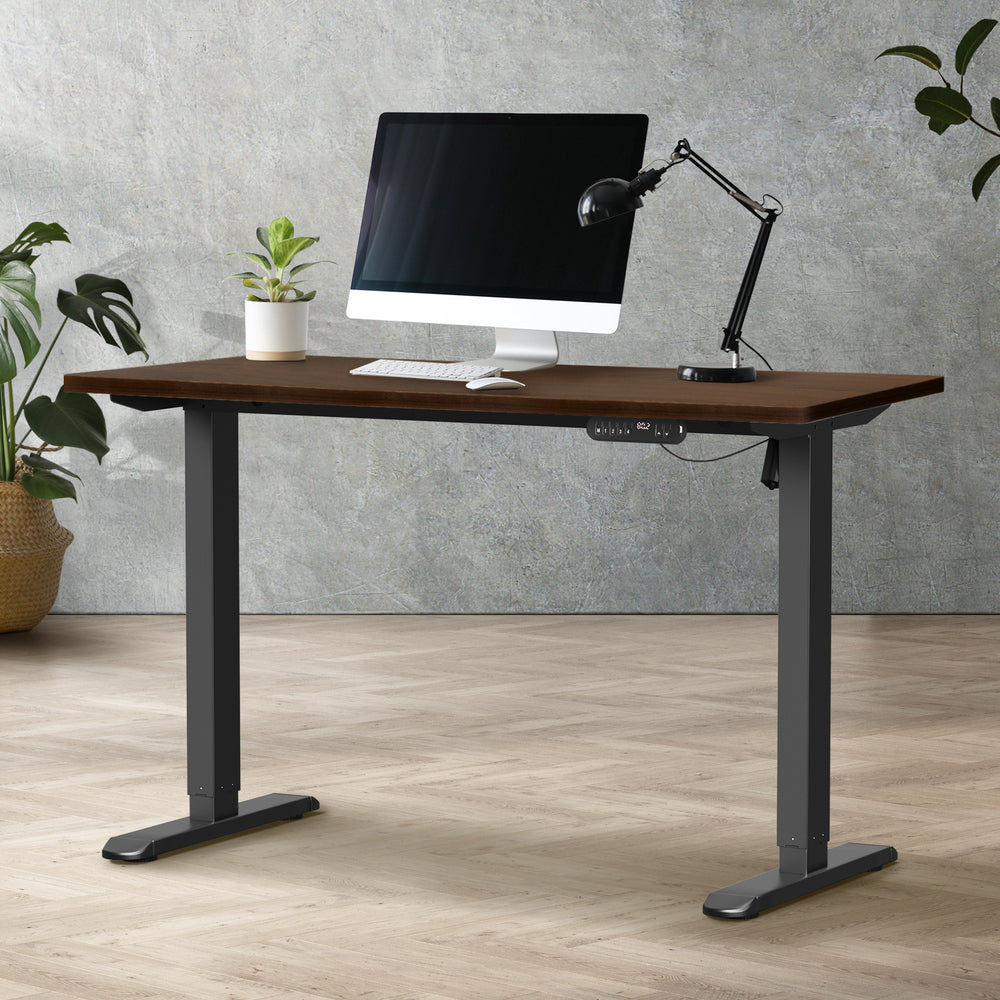 Oikiture Electric Standing Desk Single Motor Black&Walnut 140CM