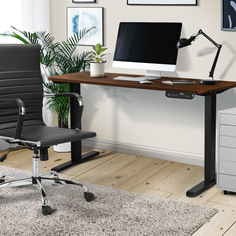 Oikiture Electric Standing Desk Single Motor Black&Walnut 140CM