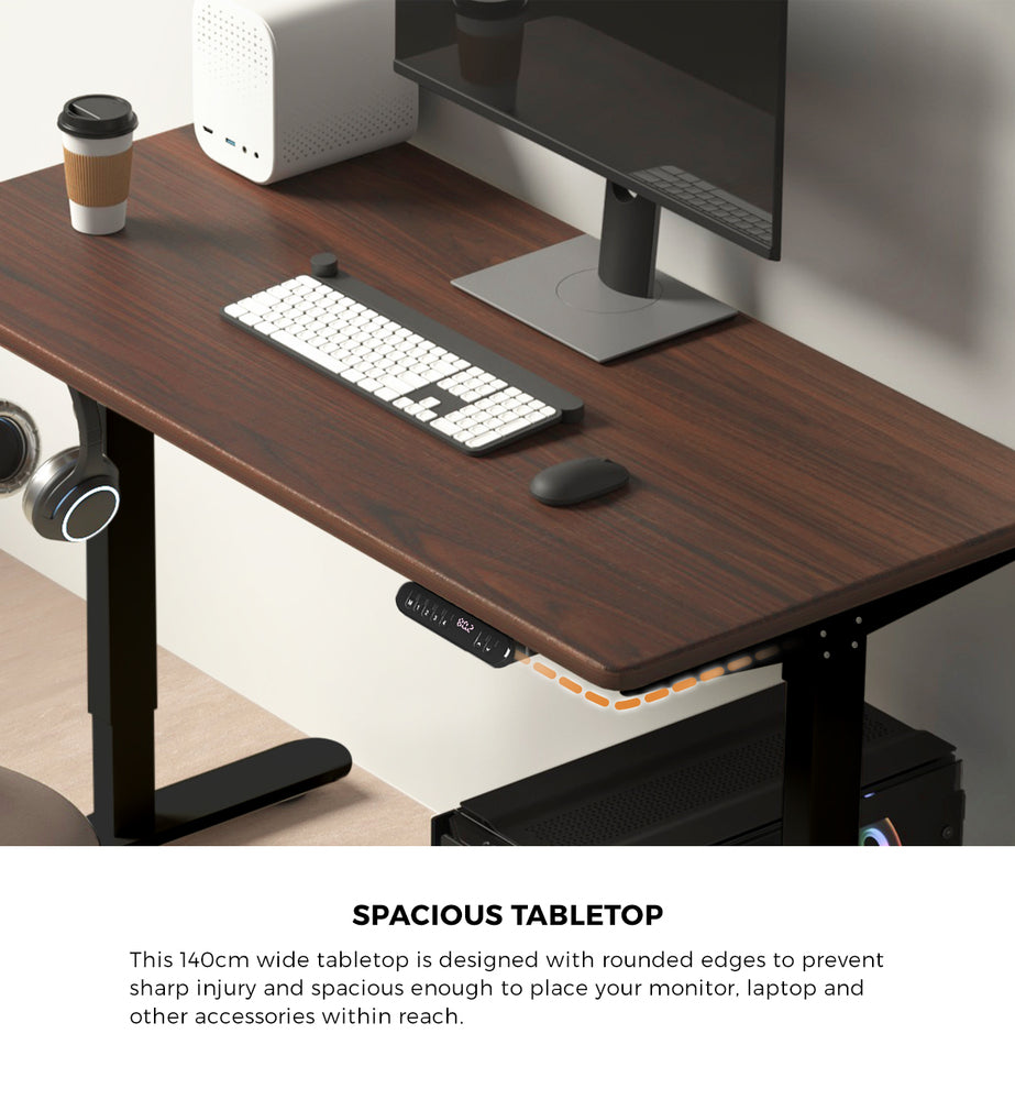 Oikiture Electric Standing Desk Single Motor Black&Walnut 140CM