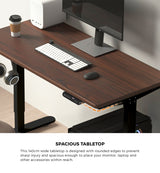Oikiture Electric Standing Desk Single Motor Black&Walnut 140CM - Rear View
