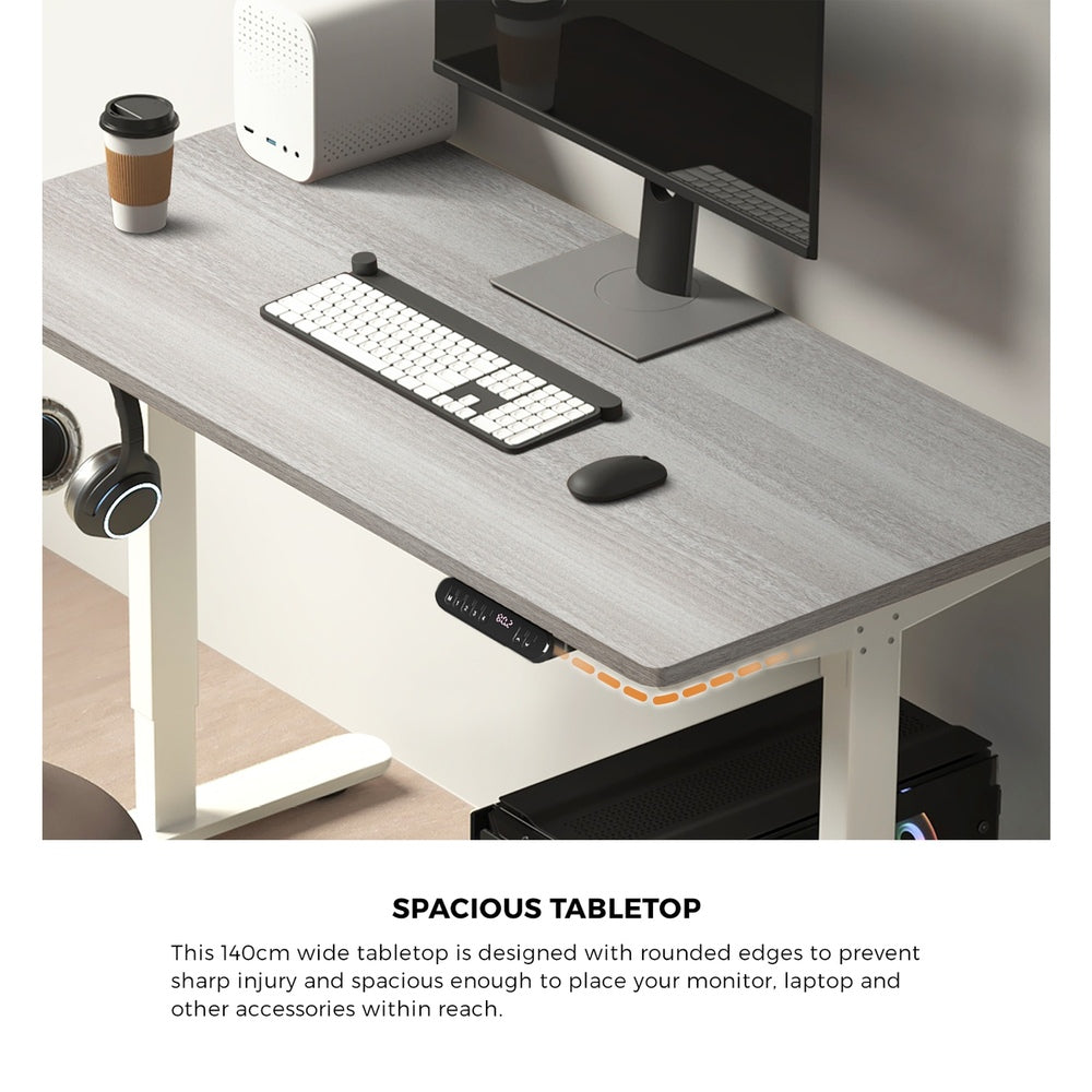 Oikiture Electric Standing Desk Single Motor White&Grey-Oak 140CM