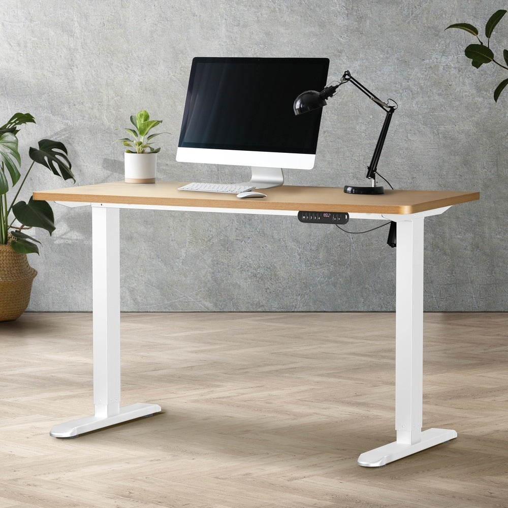 Oikiture Electric Standing Desk Single Motor White&Oak 140CM