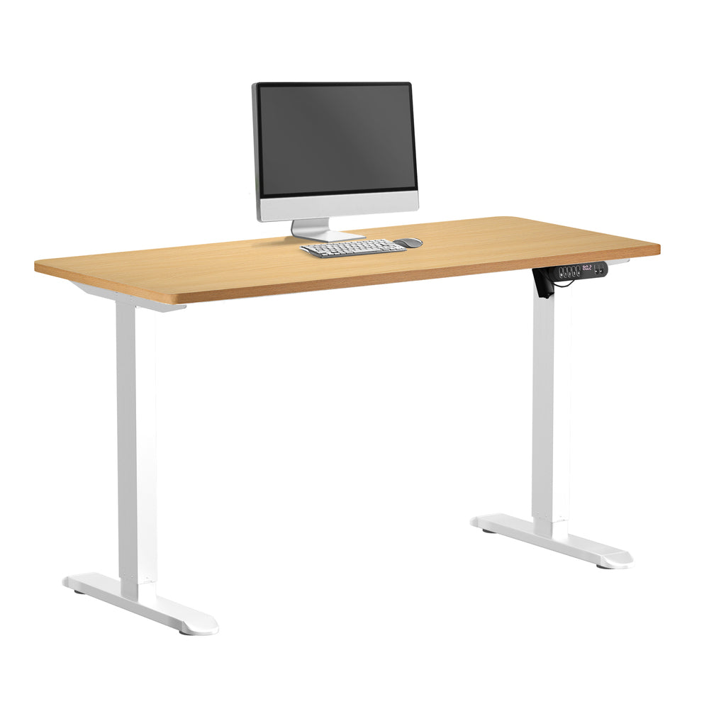 Oikiture Electric Standing Desk Single Motor White&Oak 140CM