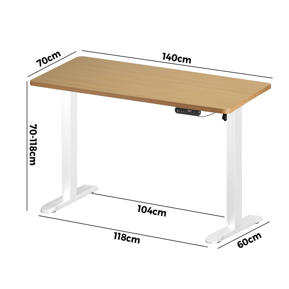 Oikiture Electric Standing Desk Single Motor White&Oak 140CM