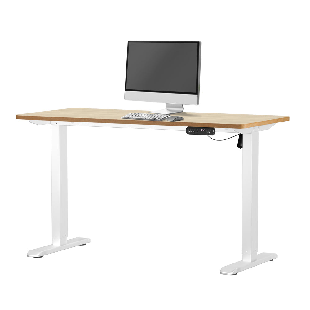 Oikiture Electric Standing Desk Single Motor White&Oak 140CM