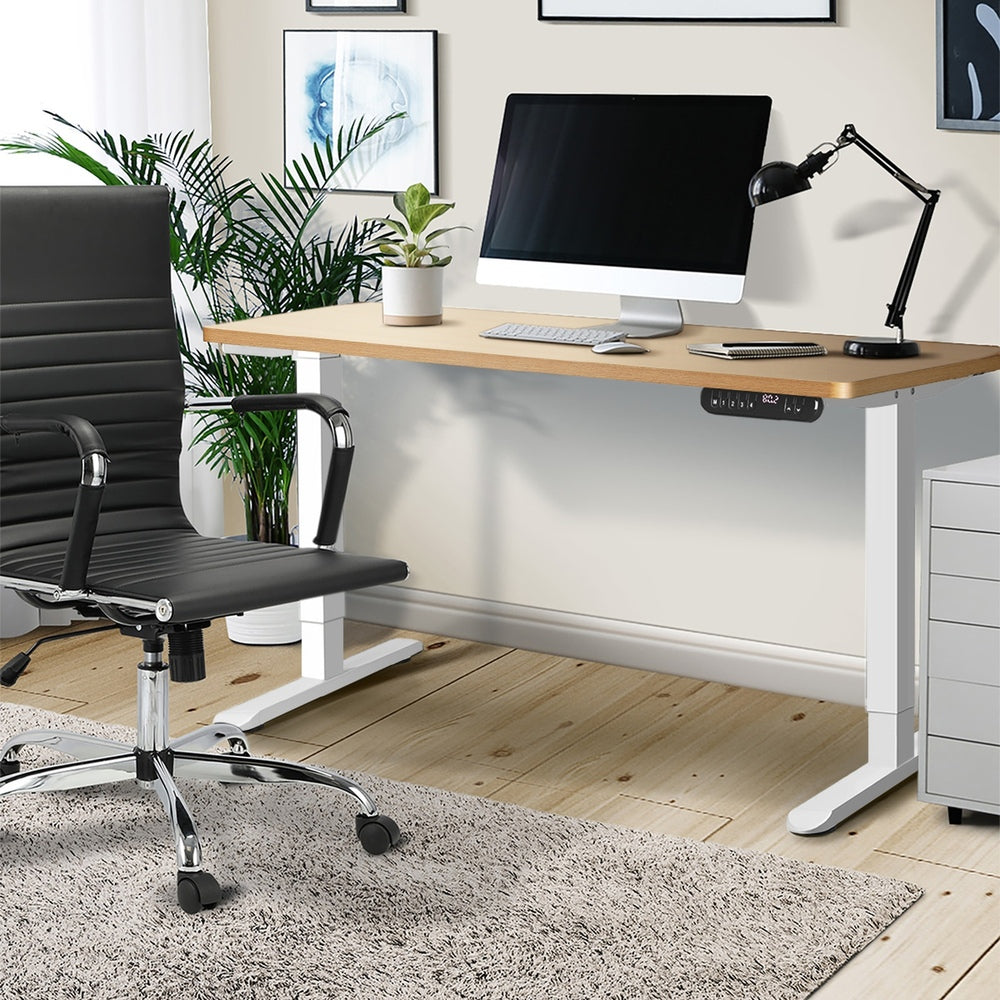 Oikiture Electric Standing Desk Single Motor White&Oak 140CM