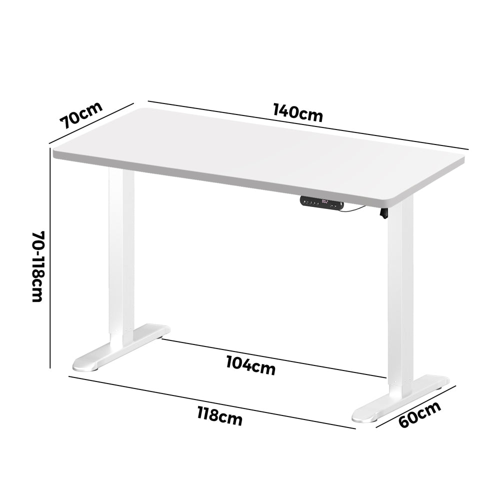 Oikiture Electric Standing Desk Single Motor White 140CM