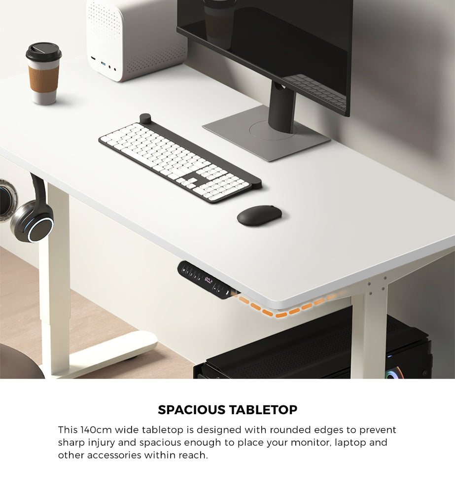 Oikiture Electric Standing Desk Single Motor White 140CM