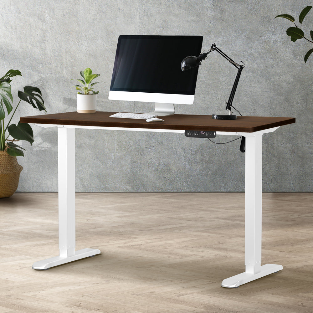 Oikiture Electric Standing Desk Single Motor White&Walnut 140CM