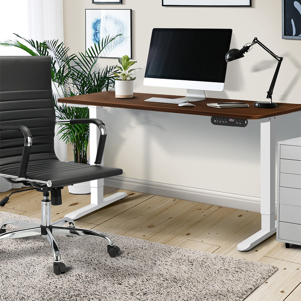 Oikiture Electric Standing Desk Single Motor White&Walnut 140CM