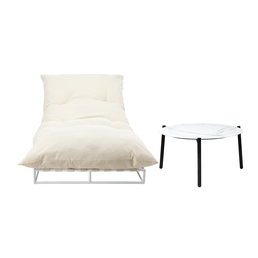 Livsip Outdoor Sun Lounger with Table Outdoor Patio Set Beige