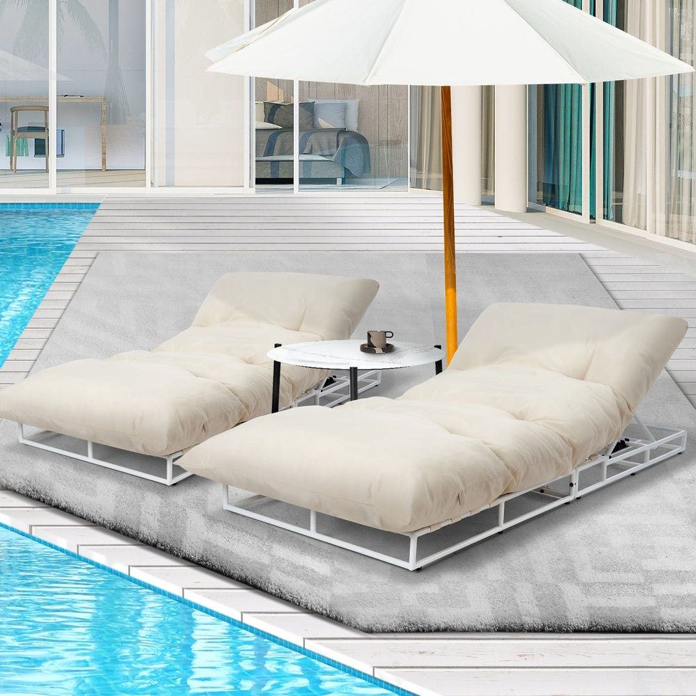 Livsip 2PCS Sun Lounger with Table Outdoor Patio Set Beige