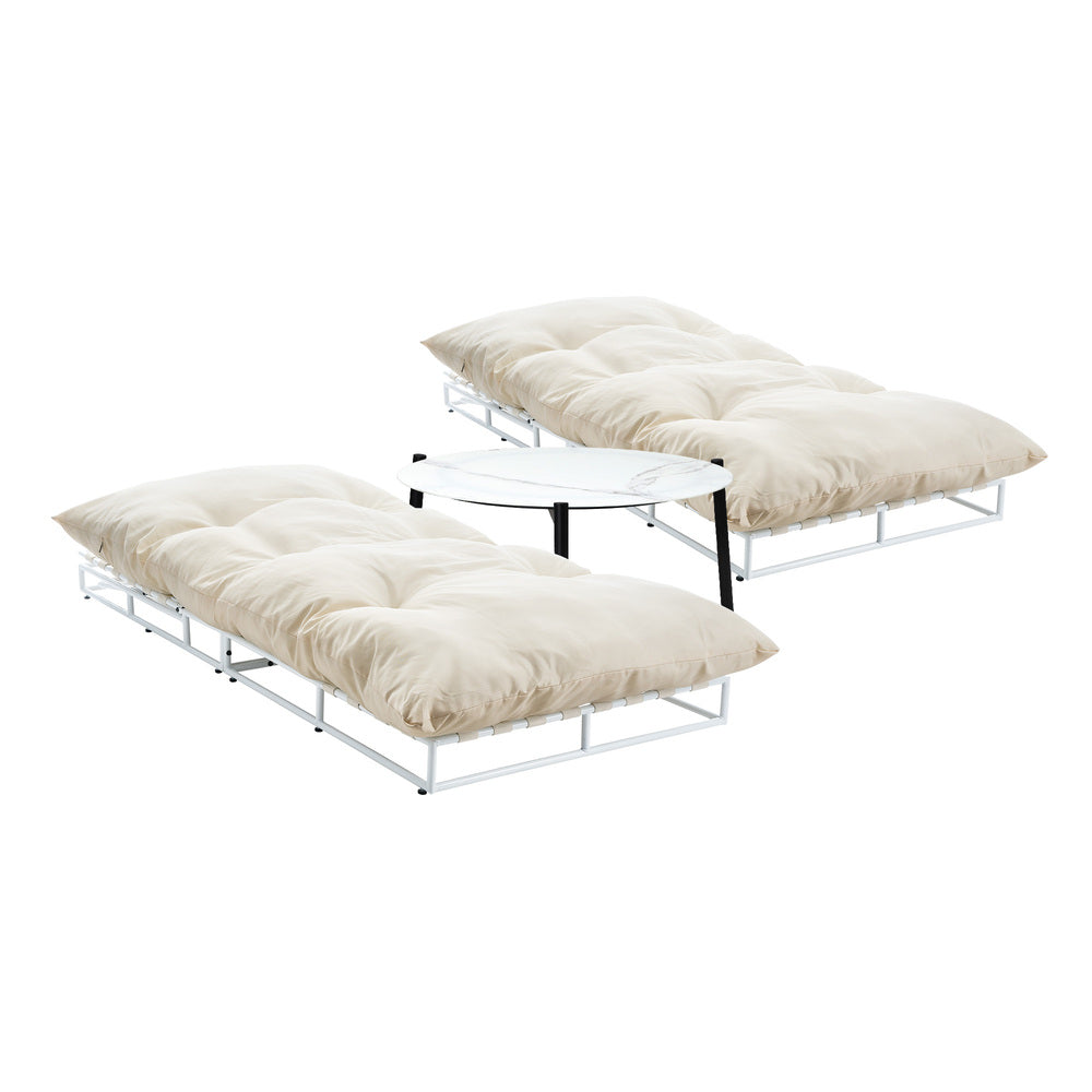 Livsip 2PCS Sun Lounger with Table Outdoor Patio Set Beige